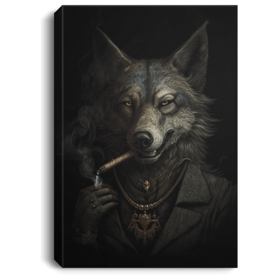 Dark Wolf With Cigarette In Mouth, Cool Wolf Poster, Mafia Wolf Canvas