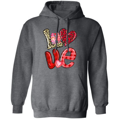 Love Gnome, My Love, Valentine Pattern, Leopard Love, Valentine's Day, Trendy Valentine Pullover Hoodie