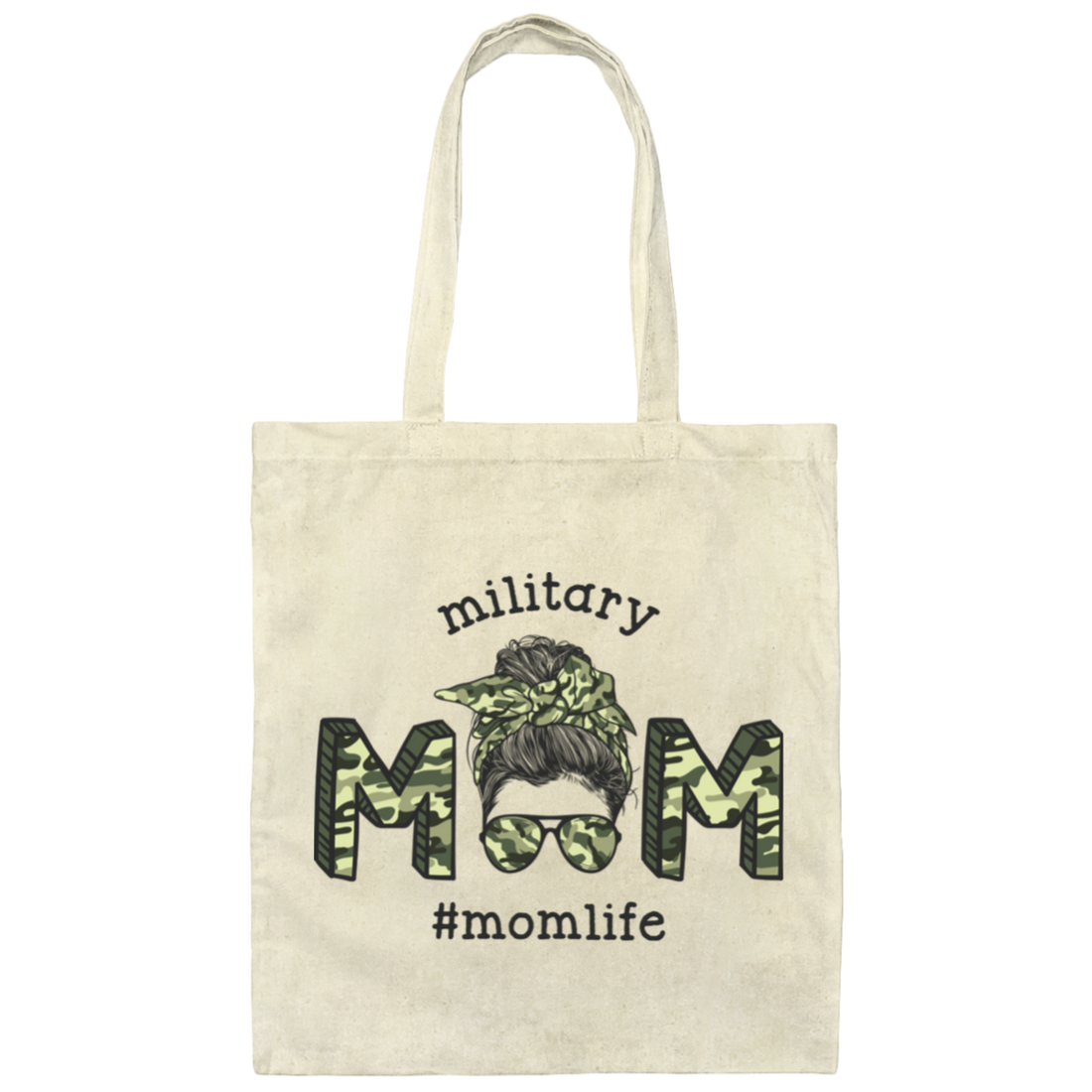 Military Mom, Mom Life, Army Mom, Messy Bun Canvas Tote Bag