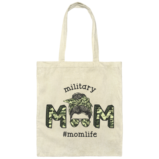 Military Mom, Mom Life, Army Mom, Messy Bun Canvas Tote Bag