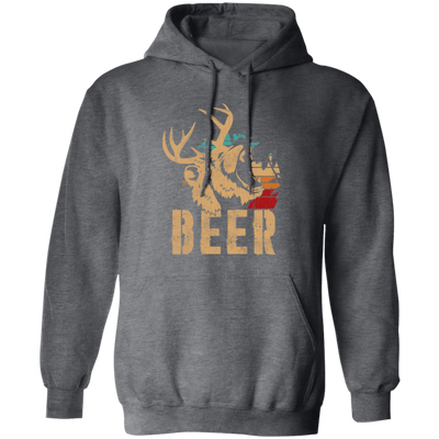 Bear And Deer, Big Roaring Vintage, Retro Wild Animal, Beer Mix Deer Pullover Hoodie