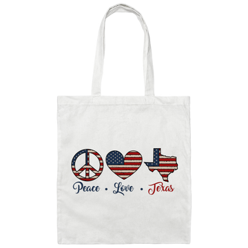 Peace Love Texas, Texas State, America Lover Canvas Tote Bag