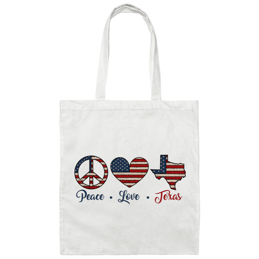 Peace Love Texas, Texas State, America Lover Canvas Tote Bag