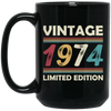 Vintage Birthday, 1974 Birthday, Retro 1974, Retro Birthday Black Mug