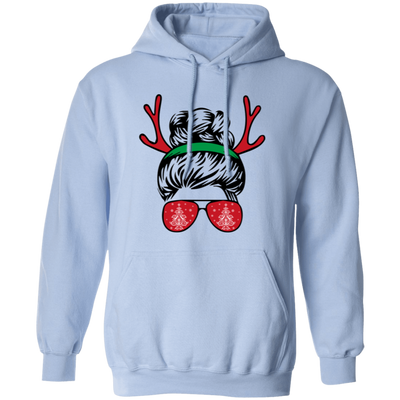 Messy Bun Girl, Girl With Deer Horn, Christmas Tree In Glasses, Merry Christmas, Trendy Chrismas Pullover Hoodie