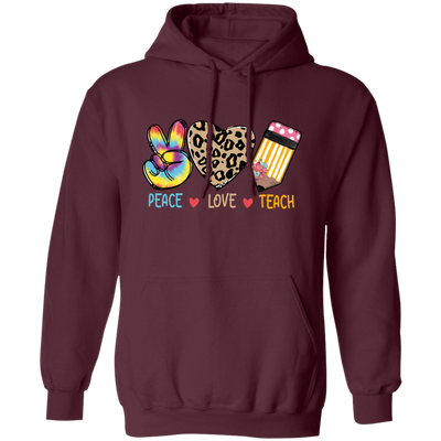 Peace Love Teach, Colorful Peace, Leopard Love Pullover Hoodie