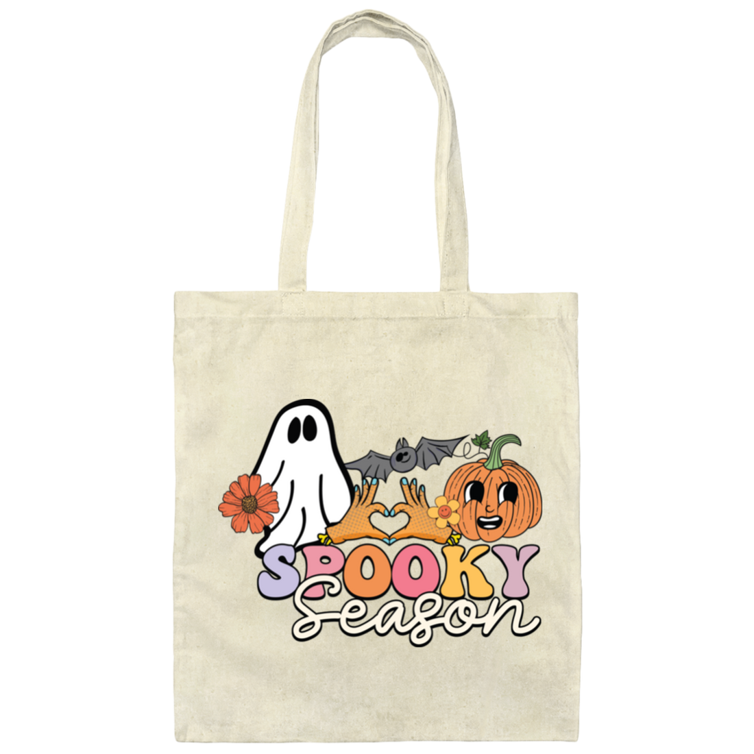 Spooky Season, Groovy Halloween, Boo And Bat Canvas Tote Bag