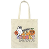 Spooky Season, Groovy Halloween, Boo And Bat Canvas Tote Bag