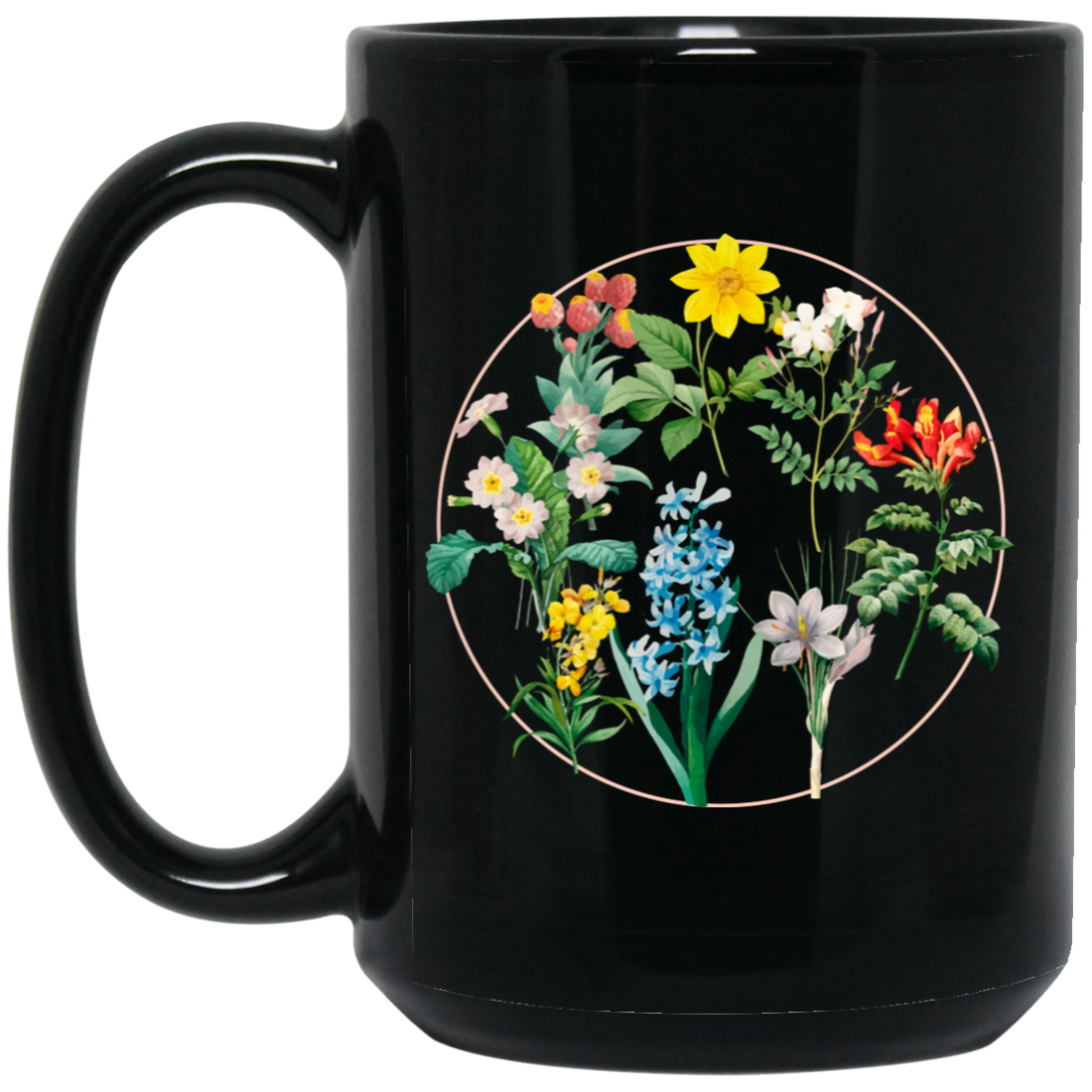 Wild Flowers, Lady Gift, Flowers in A Circle, Love Flowers Black Mug