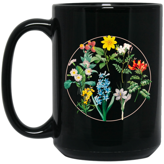 Wild Flowers, Lady Gift, Flowers in A Circle, Love Flowers Black Mug