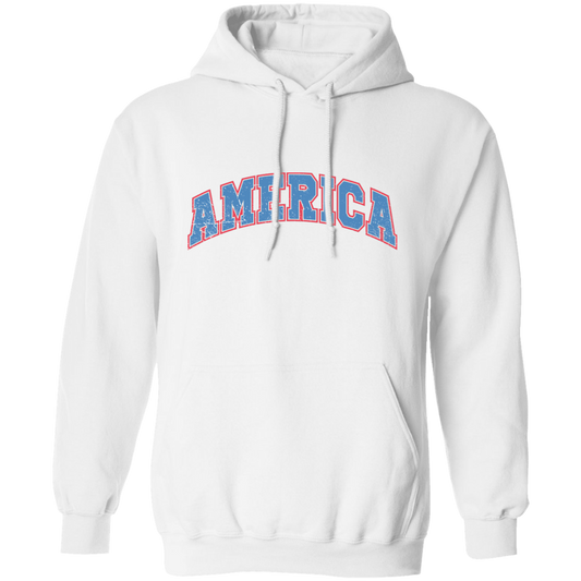 America Text, American Patriotic, 4th July Retro, 4th July Pullover Hoodie