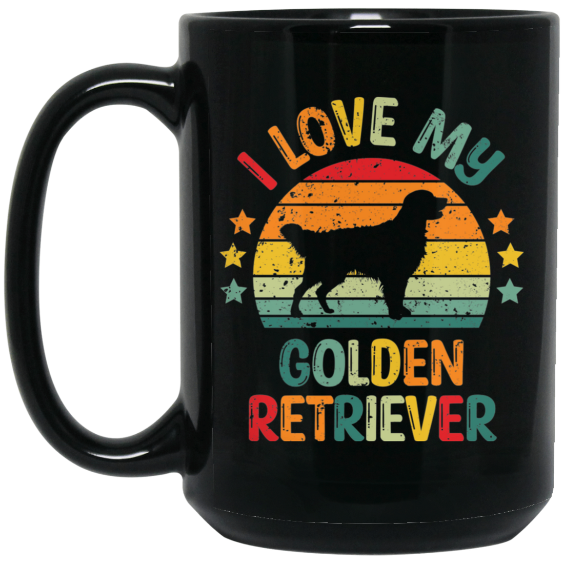 I Love My Golden Retriever, Retro Golden, Golden Silhouette Black Mug