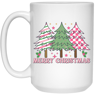 Pink Christmas, Christmas Tree, Pink Plaid Xmas Tree White Mug