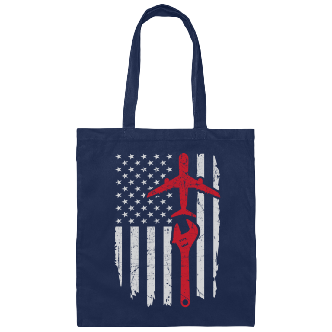 Airplane Mechanic Apparel Aircraft American Flag Canvas Tote Bag