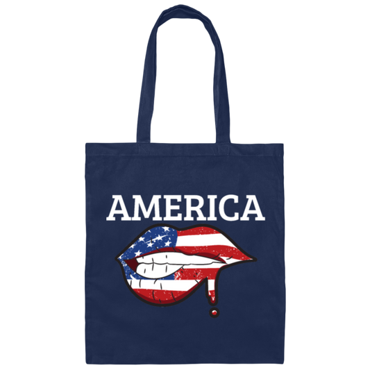 America Flag, USA Flag Lip, Sexy America, July 4th Gift, Best American Canvas Tote Bag