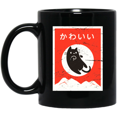 Kawaii Cat, Retro Kawaii Japanese Cat, Cat Neko Love Gift, Cute Cat Black Mug