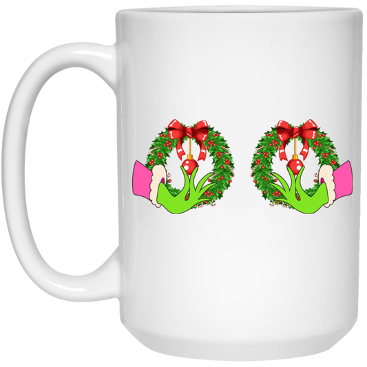 Funny Christmas, Grinch's Hands On The Boobs, Merry Titsmas, Merry Christmas, Trendy Chrismas White Mug