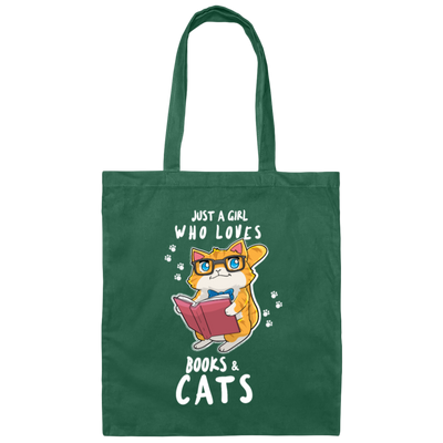 Just A Girl Who Loves Books And Cats, Love Books And Cats, Bookworm Gift Canvas Tote Bag