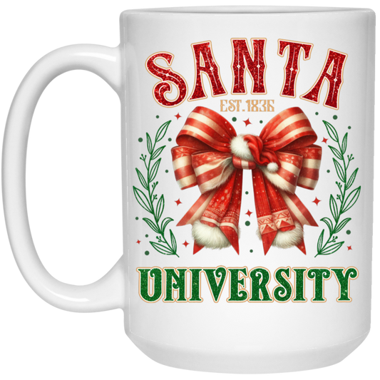 Santa University, Est 1836, Christmas Bow, Merry Christmas White Mug