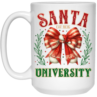 Santa University, Est 1836, Christmas Bow, Merry Christmas White Mug