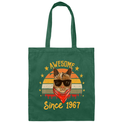 Retro Awesome Cat Since 1967, Vintage Cat 53rd Birthday Gift Canvas Tote Bag