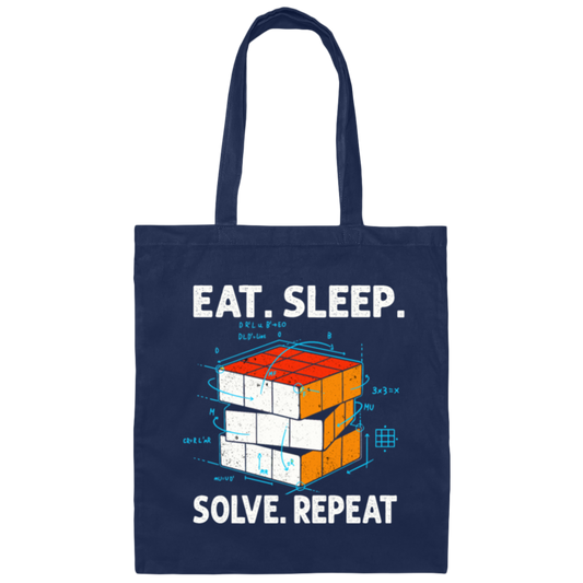Math Lover Gfit, Eat Sleep Solve Repeat, Solve The Cubing, Retro Cube Lover Canvas Tote Bag