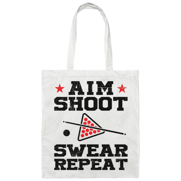Aim Shoot Swear Repeat, Love Billiard, Billiard Lover Canvas Tote Bag