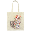 Squirrel Christmas, Merry Christmas, Christmas Lights, Funny Squirrel Canvas Tote Bag