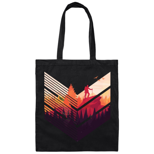 Super Cool, Colorful Hiker, Recognized A Mountain, Colorful Forest And Some Geometric Canvas Tote Bag