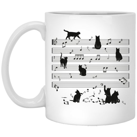 Cat Funny Music Note, Party Lover, Black Cat Love Music White Mug