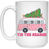 Tis The Season, Christmas Bus, Pink Christmas, Bus Bring Xmas Tree White Mug