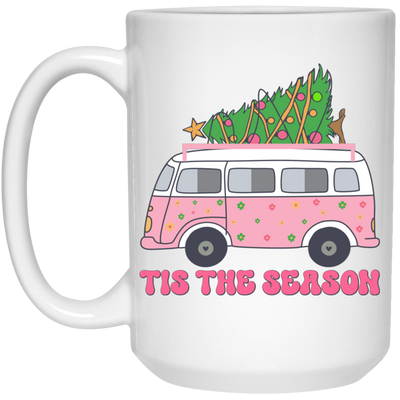 Tis The Season, Christmas Bus, Pink Christmas, Bus Bring Xmas Tree White Mug