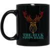 Vintage Abstract Deer Hunting, The Buck Stops Here, Deer Hunter Black Mug