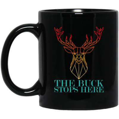 Vintage Abstract Deer Hunting, The Buck Stops Here, Deer Hunter Black Mug