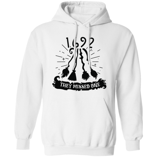 This 1692 They Missed One For Witch Halloween Pullover Hoodie is perfect for keeping warm this Halloween season. Featuring a trendy Halloween design, this hoodie is made from 100% polyester for extra comfort. Plus, it's machine washable for easy care. Show your witch pride in style.