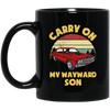 Carry On My Wayward Son, Red Car, Classic Car Black Mug