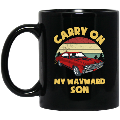 Carry On My Wayward Son, Red Car, Classic Car Black Mug