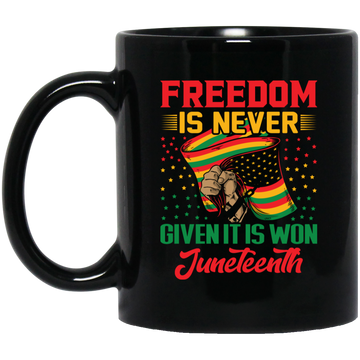 Freedom Is Never Given It Is Won Juneteenth, Black Matter Black Mug