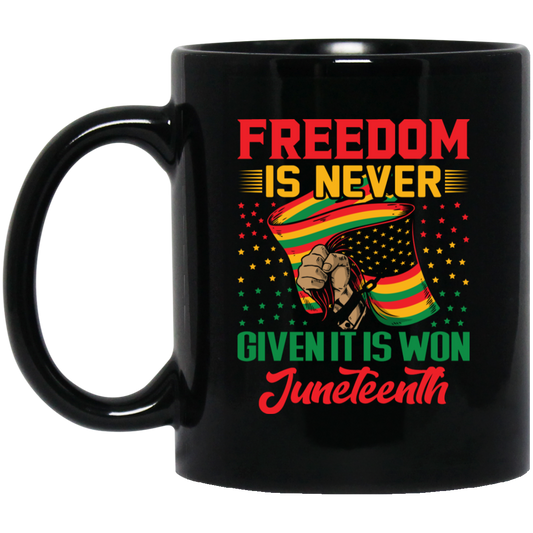 Freedom Is Never Given It Is Won Juneteenth, Black Matter Black Mug