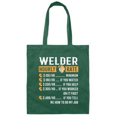 Welder Gift Love, Hourly Rate, High Rate, Welding Gift Canvas Tote Bag