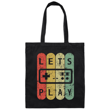 Old School Vintage, Let's Play Game, Retro Video Game, Player Gift Canvas Tote Bag