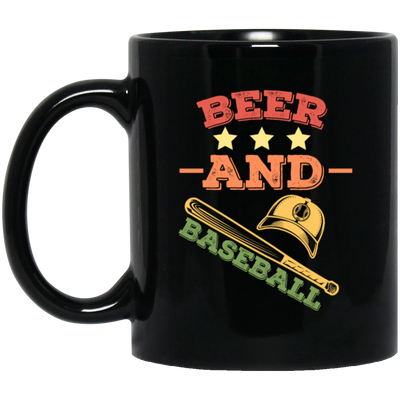 Beer And Baseball, Retro Baseball, American Football, Baseball Gift Black Mug