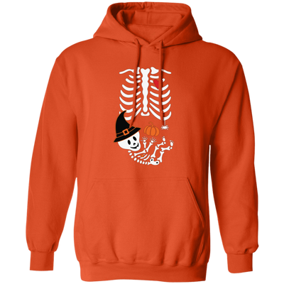 Skeleton Play Pumpkin, Happy Halloween, Lungs Bones, Skeleton Wear Witch Hat Pullover Hoodie