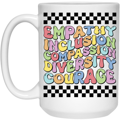 Empathy Inclusion Compassion Diversity Courage, Groovy Style White Mug