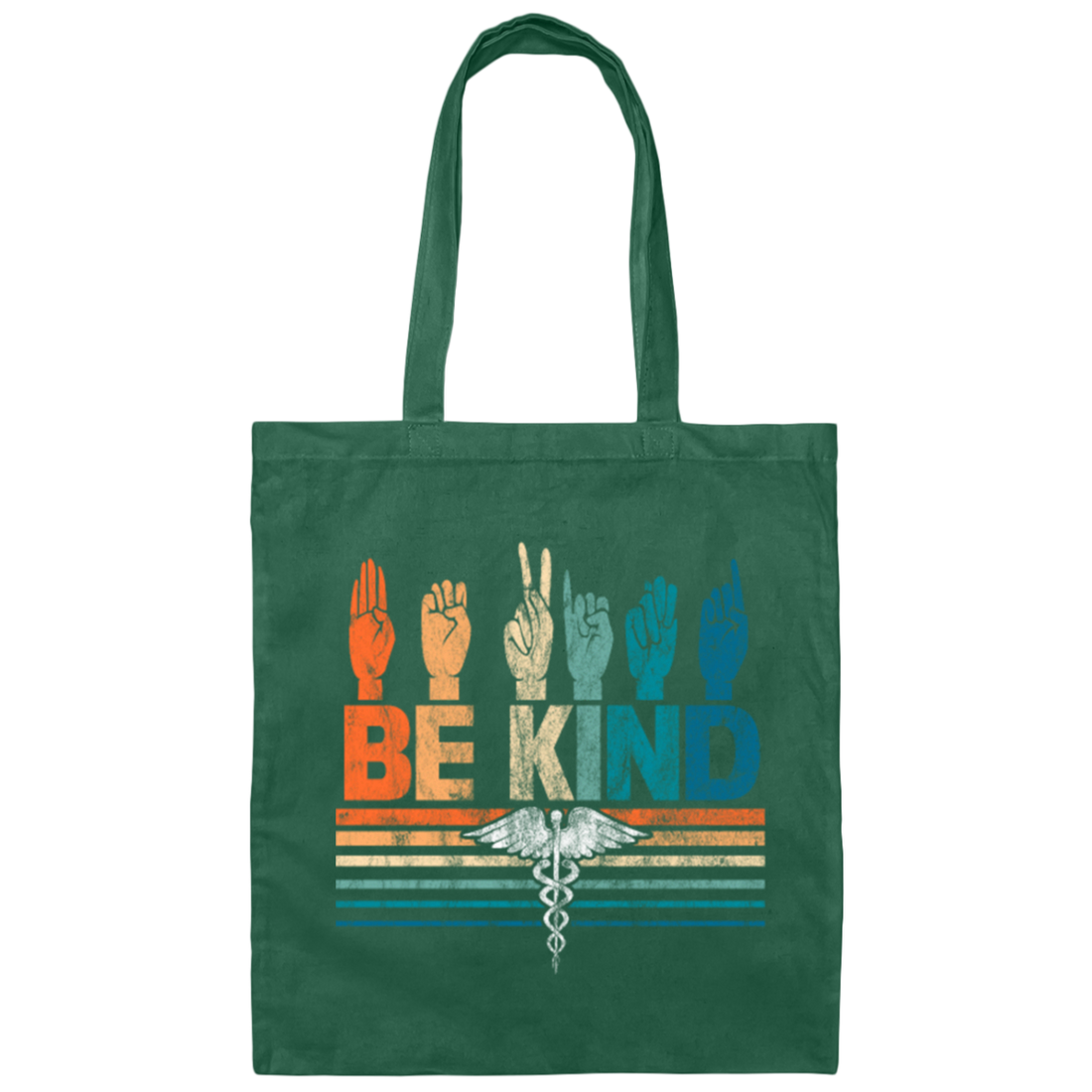 American Sign Language Be Kind Retro Canvas Tote Bag
