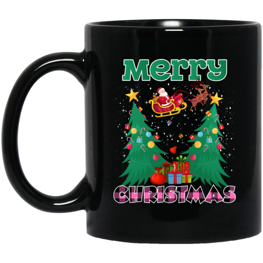 Santa Claus With Reindeer, Cute Santa Claus, Santa I Flying, Merry Christmas, Trendy Christmas Black Mug