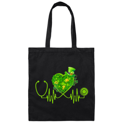 Shamrock Gift Irish Nurse St Patricks Day Stethoscope Heartbeat Canvas Tote Bag