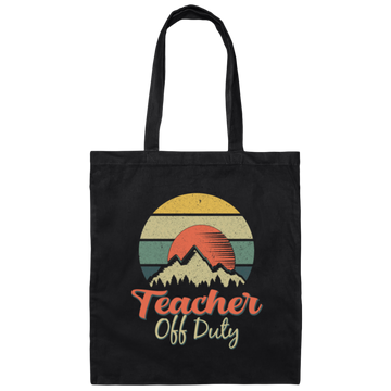 Retro Mountain, Sunset Vintage, Teacher Off Duty, Summer Mountainscape Sunrise Canvas Tote Bag