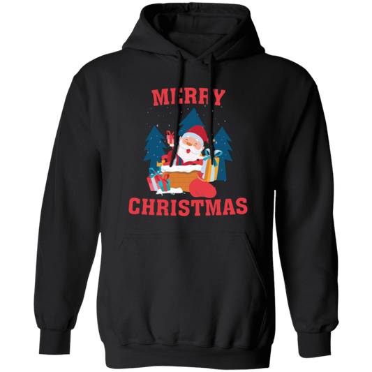 Cute Santa, Happy Santa, Funny Santa, Santa With Gift, Merry Christmas, Trendy Christmas Pullover Hoodie