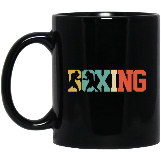 Vintage Color Boxing, Fight Sport, Sporty Two Man Fight, Gift For Man Black Mug